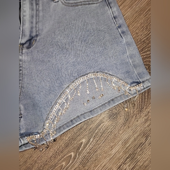 NWOT Rhinestone fringe denim shorts - Picture 9 of 14